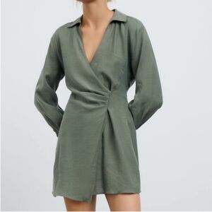 Zara Sage Green Long Sleeve Wrap Dress